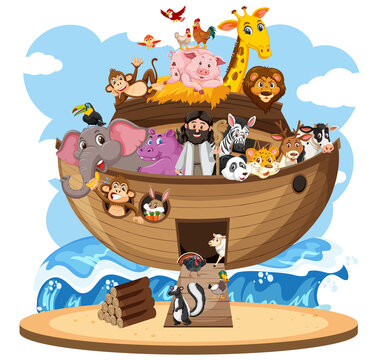 Noah's Ark with Animals isolated on white background