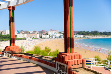 Hotels and sand beach of resort city Santander, Cantabria in Spain