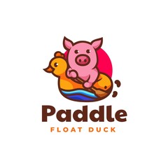 Vector Logo Illustration Paddle Pig Simple Mascot Style.
