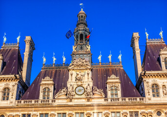 Hotel de Ville Flags City Hall Paris France