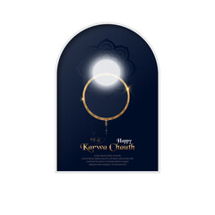 vector illustration of Happy Karwa Chauth festival card with gold style Background.