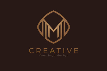 Triples M monogram logo. initial MMM with Gold line style design template, usable for branding and business logos, Flat Logo Design Template, vector illustration
