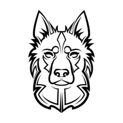Black and white line art of german shepherd dog head. Good use for symbol, mascot, icon, avatar, tattoo, T Shirt design, logo or any design