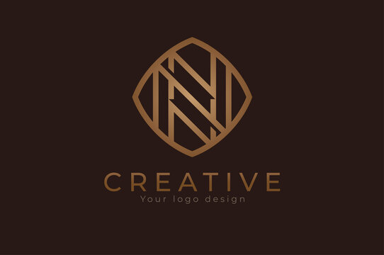 Triples N monogram logo. initial NNN with Gold line style design template, usable for branding and business logos, Flat Logo Design Template, vector illustration