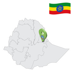 Location Dire Dawa on map Ethiopia. 3d location sign similar to the flag of  Dire Dawa. Quality map  with  regions of Ethiopia for your design. EPS10 - obrazy, fototapety, plakaty