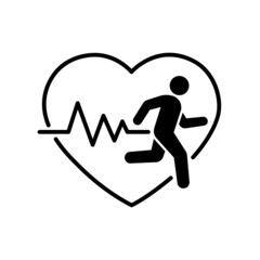 Running in heart strong with line ecg heartbeat icon, Healthy cardio pulse, Simple pictogram flat design symbol, Isolated on white background, Vector illustration