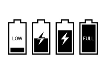 Battery charging status different level, Electric charge icon set, Power energy indicator concept, Isolated on white background, Vector illustration