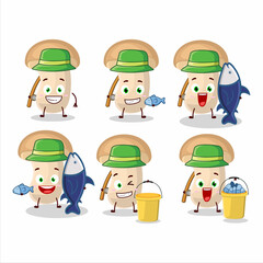 A fisherman slice enokitake cartoon picture catch a big fish