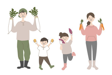 野菜の収穫を楽しむ家族