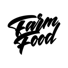 Handwritten lettering.Logo Farm Food on white. Vector illustration