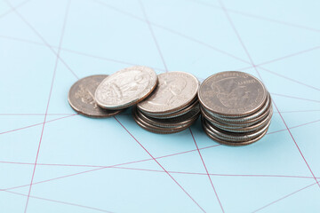 Messy red line of dollar coins