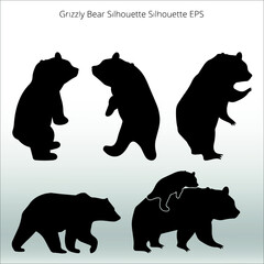 set of Grizzly Bear Silhouettes, line isolated or logo isolated sign symbol vector, outline and stroke style Collection of high-quality vector illustration,