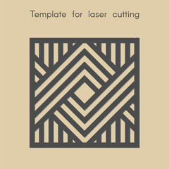 Template for laser cutting. Stencil for panels of wood, metal. Geometric pattern. Square background for cut. Decorative stand. Vector illustration.