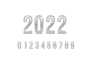 2022 Happy New Year. Vector Silver number set. Beautiful metal design for decoration, royal graphic, fashion signs.