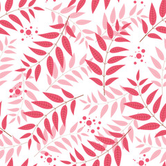 Fototapeta na wymiar Autumn seamless background. Red leaves on a white background.
