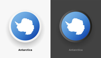 Set of two Antarctica flag buttons in black and white background. Abstract shiny metallic rounded buttons with national country flag