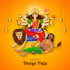 Goddess Durga Killing Mahishasura, Happy Navratri and Durga puja Festival 