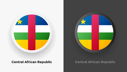 Set of two Central African Republic flag buttons in black and white background. Abstract shiny metallic rounded buttons with national country flag