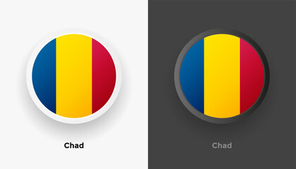 Fototapeta premium Set of two Chad flag buttons in black and white background. Abstract shiny metallic rounded buttons with national country flag
