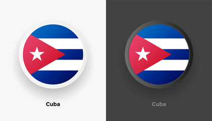 Set of two Cuba flag buttons in black and white background. Abstract shiny metallic rounded buttons with national country flag