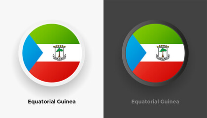 Set of two Equatorial Guinea flag buttons in black and white background. Abstract shiny metallic rounded buttons with national country flag