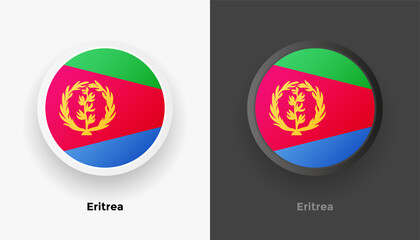 Set of two Eritrea flag buttons in black and white background. Abstract shiny metallic rounded buttons with national country flag
