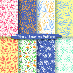 Set Of Abstract Floral Seamless Pattern