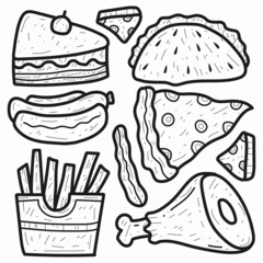 hand drawn food doodle cartoon coloring vector design for coloring book, background, sticker, logo and more