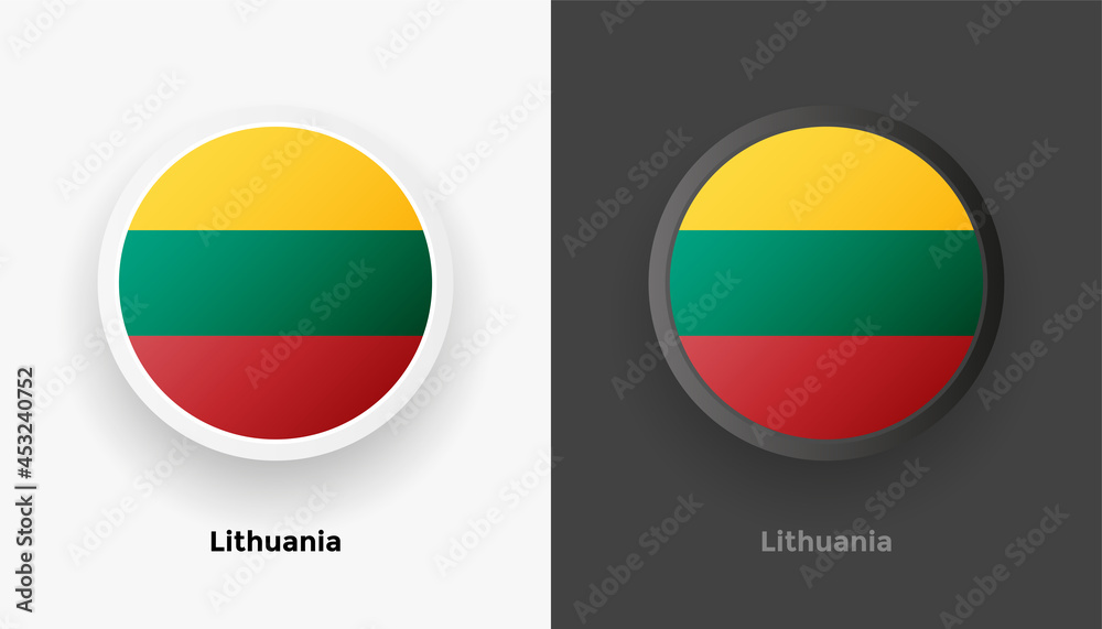 Wall mural set of two lithuania flag buttons in black and white background. abstract shiny metallic rounded but