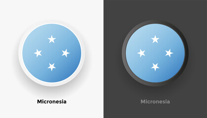 Set of two Micronesia flag buttons in black and white background. Abstract shiny metallic rounded buttons with national country flag