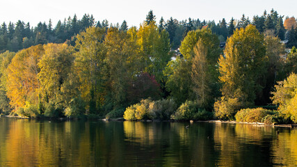 Logboom Park in Kenmore, WA. View of waterfront from dock. 