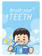 歯磨き　ハブラシを持った男の子