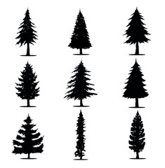 Vector forest trees silhouette isolated on white background