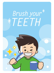 歯磨き　ハブラシを持った若い男性