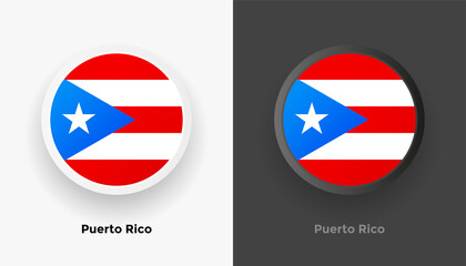 Set of two Puerto Rico flag buttons in black and white background. Abstract shiny metallic rounded buttons with national country flag