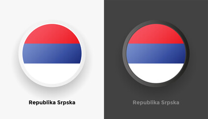 Set of two Republika Srpska flag buttons in black and white background. Abstract shiny metallic rounded buttons with national country flag