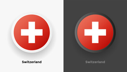 Obraz premium Set of two Switzerland flag buttons in black and white background. Abstract shiny metallic rounded buttons with national country flag