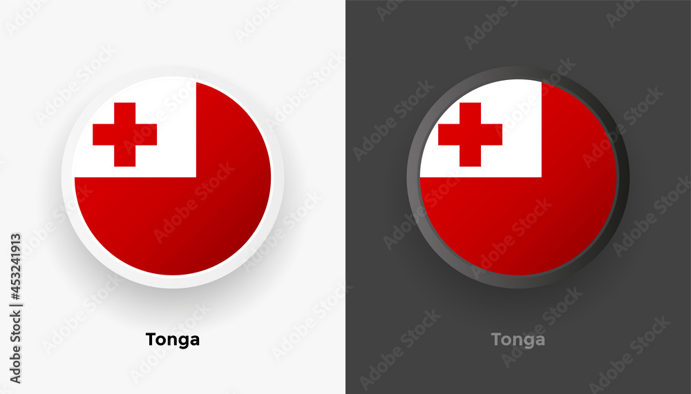 Wall mural set of two tonga flag buttons in black and white background. abstract shiny metallic rounded buttons