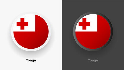 Fototapeta premium Set of two Tonga flag buttons in black and white background. Abstract shiny metallic rounded buttons with national country flag