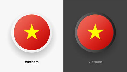 Set of two Vietnam flag buttons in black and white background. Abstract shiny metallic rounded buttons with national country flag
