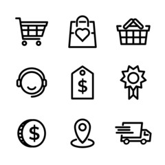 icon set with e commerce theme. simple icon pack with outline style.