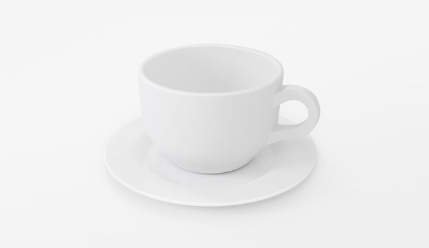 White cup of coffee on the white background. 3d render