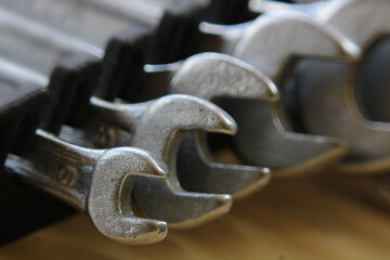 close up of spanner set to use at maintenance work