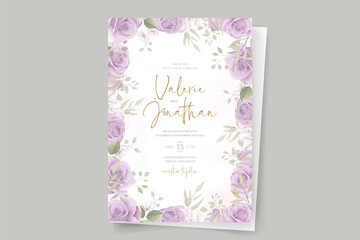 Elegant wedding card template with blooming rose ornament
