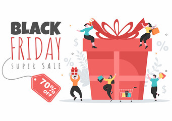 Black Friday Give Big Discount Sale For All Products with Gift Box, Ribbon, Balloon For Poster, Banner, Promotion or Background Vector Illustration