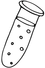 test tube for chemistry lesson, experiments and experiments, vector illustration in doodle style with black outline, coloring book