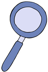 magnifying glass with pen, color vector illustration in doodle style with black outline