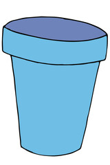 a blue cup for stationery, color vector illustration in doodle style with black outline