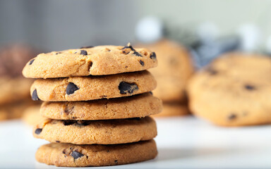 drops and pieces of chocolate in traditional wheat cookies