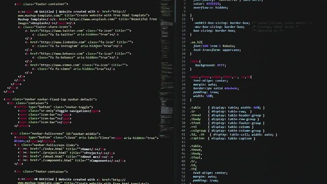developer software source code on monitor screen. writing script of software developer. program coding. programmer editing code background. Technology background close up shot.